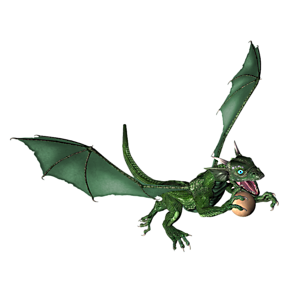 <b>Smaragdit</b> ist ein Drachenkind. Nun ist der richtige Moment, dem Kleinen Fliegen, Feuerspucken usw. beizubringen.